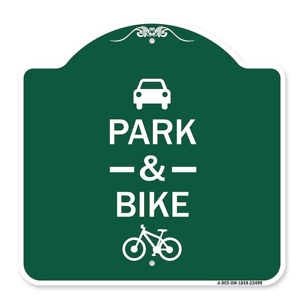 Signmission Park & Ride W/ Bicycle Graphic, Green & White Aluminum Architectural Sign, 18" x 18", GW-1818-23499 A-DES-GW-1818-23499 - main